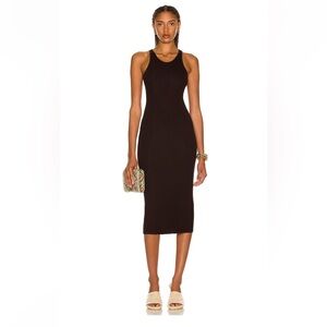 Enza Costa Chocolate Brown Silk Blend Ribbed Tank Midi Dress